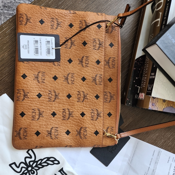 MCM Tan Visetos Crossbody Pouch Bag with Strap - Picture 3 of 6